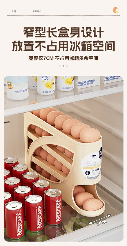 Large Capacity 30 Eggs Holder for Fridge Auto Rolling Egg Organizer, Space-Saving, 4 Tiers Fridge Egg Rack Eggs Dispenser