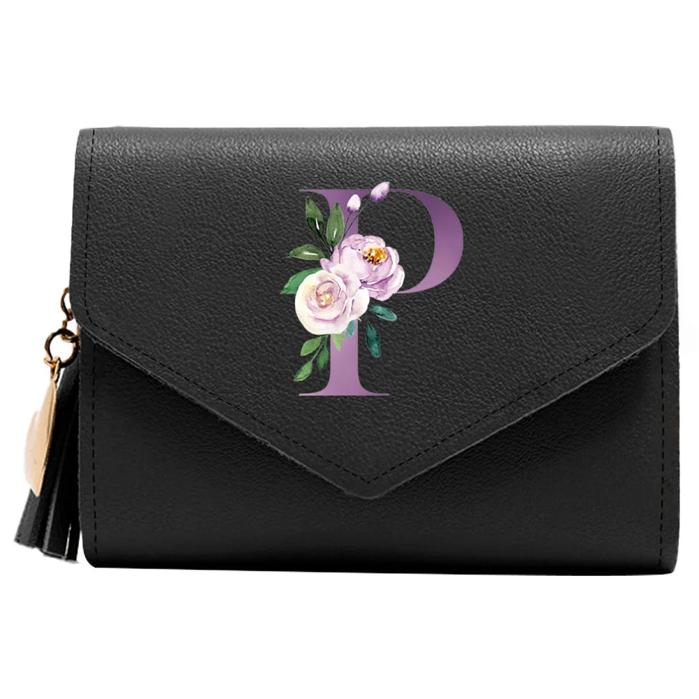 Wallet Women Rfid Blocking Small Compact Luxury Leather Pocket Wallet Ladies Mini Purse with ID Window Purple Letter Pattern