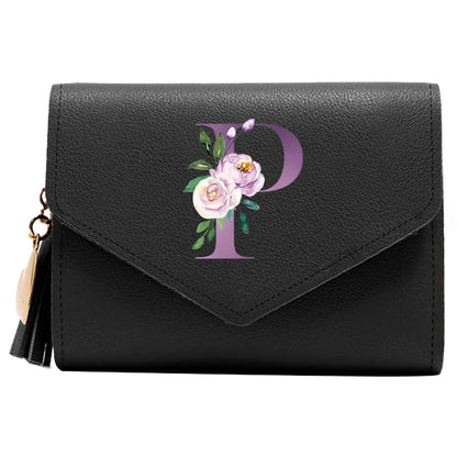 Wallet Women Rfid Blocking Small Compact Luxury Leather Pocket Wallet Ladies Mini Purse with ID Window Purple Letter Pattern