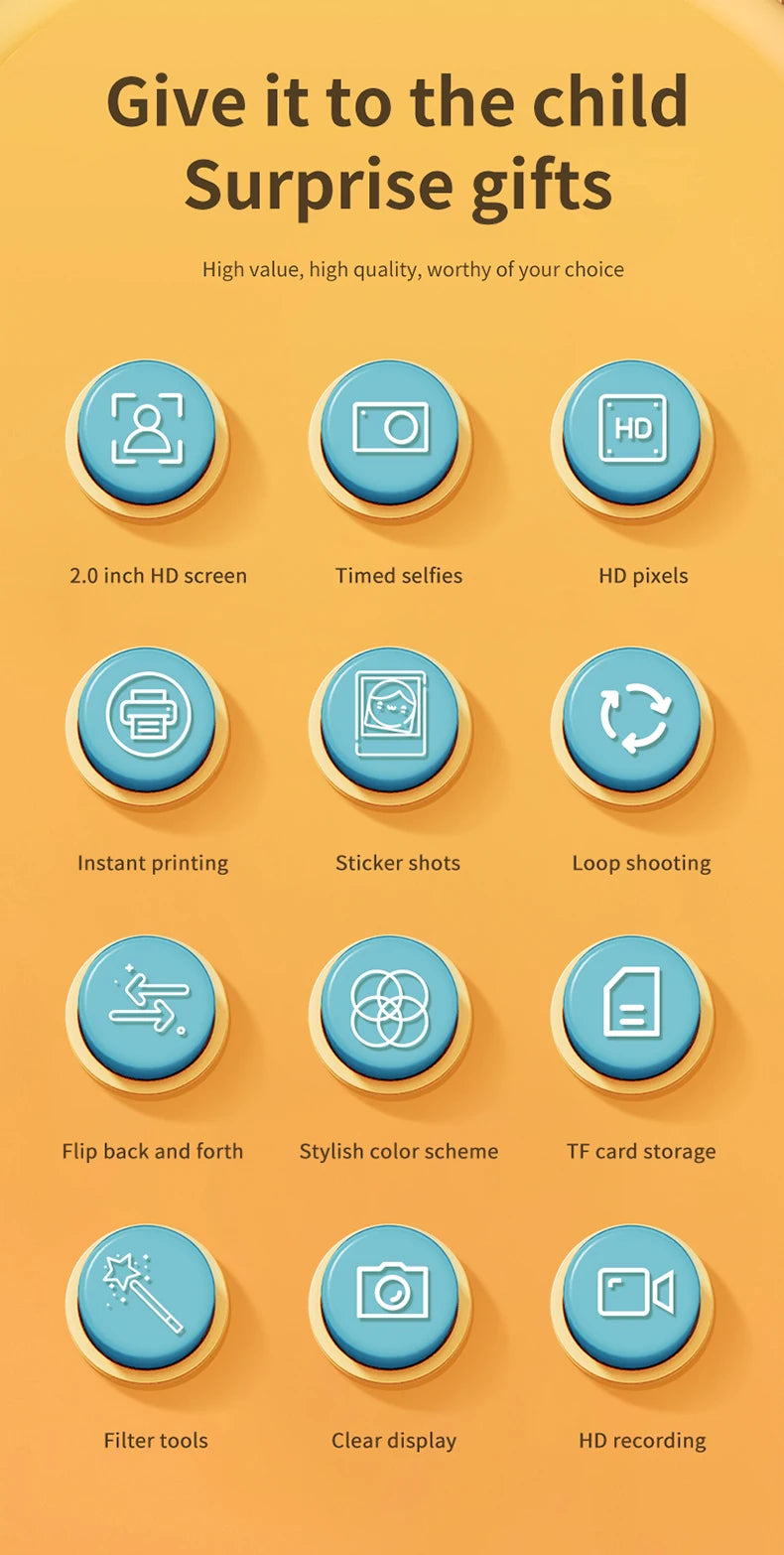 Kids Instant Camera Print Camera For Children Camera 1080P HD Digital Camera Photo Paper Child Toy Camera For Christmas Gift