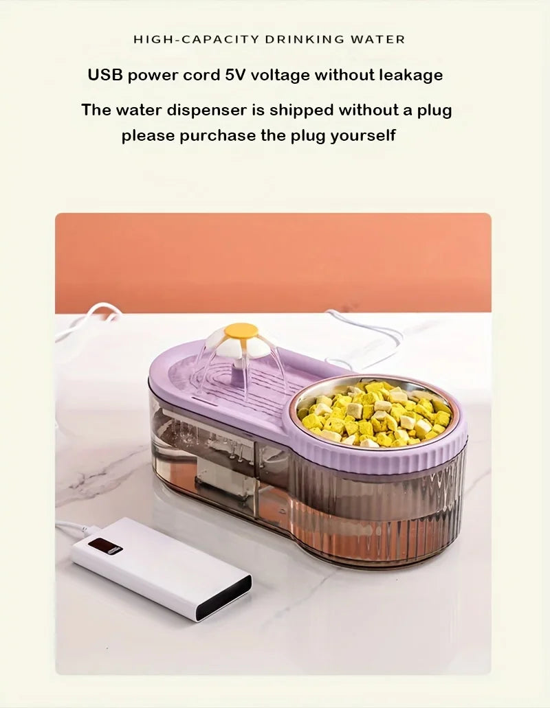 Automatic Cat Feeder Water Fountain With Large Capacity Flower Design Silent Pet Feeding System With Filter For Cats And Dogs