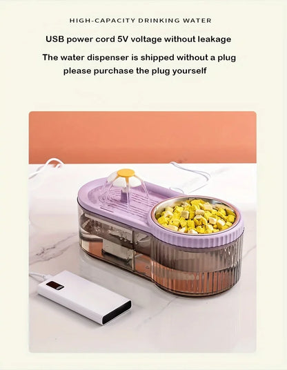 Automatic Cat Feeder Water Fountain With Large Capacity Flower Design Silent Pet Feeding System With Filter For Cats And Dogs