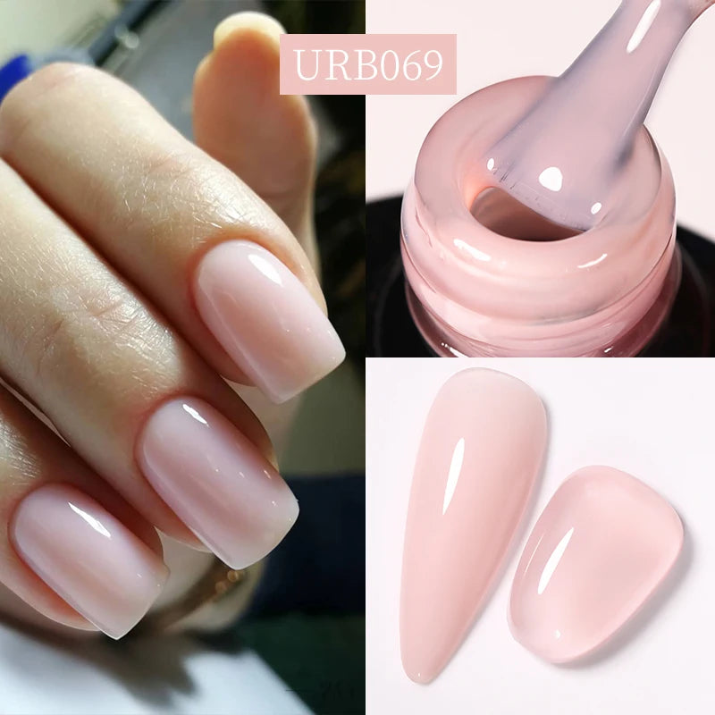 UR SUGAR 7ml Pale Pink Rubber Base Gel Nude Color Semi Permant Soak Off UV LED Self-leveling Gel Varnishes Great Coverage