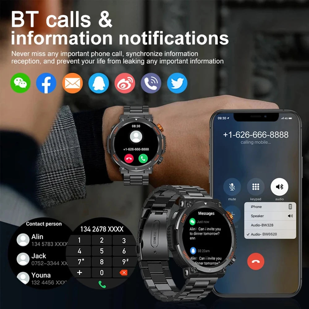 Smart Watch Men Bluetooth Call Health Monitor Sports Smart Watch IP67 Waterproof Outdoor Sports Watch 100+ Sports Modes