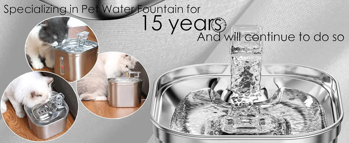 Cat Water Fountain Stainless Steel Pet Water Fountain for Cats Inside 1Filters&Ultra-Quiet Pump 2.2L/73oz Dog Pet Water Fountain