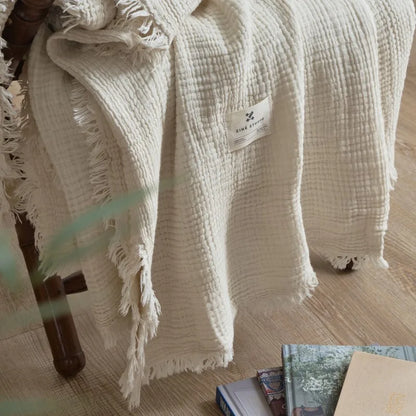 Soft Cotton Blankets Four Layers Of Gauze Sofa Cover Throw Blanket with Tassel Office home Decorative all season