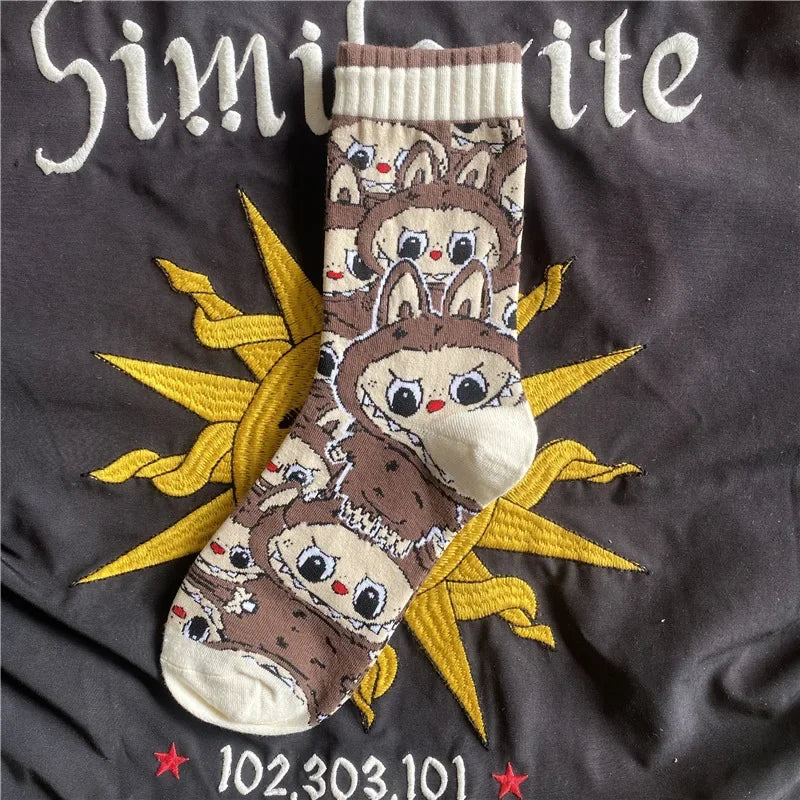 Labubu Mid Length Socks for Children Versatile Couples Trendy College Style Anime and Cartoon Department Labubu Cloth Long Socks