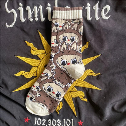 Labubu Mid Length Socks for Children Versatile Couples Trendy College Style Anime and Cartoon Department Labubu Cloth Long Socks