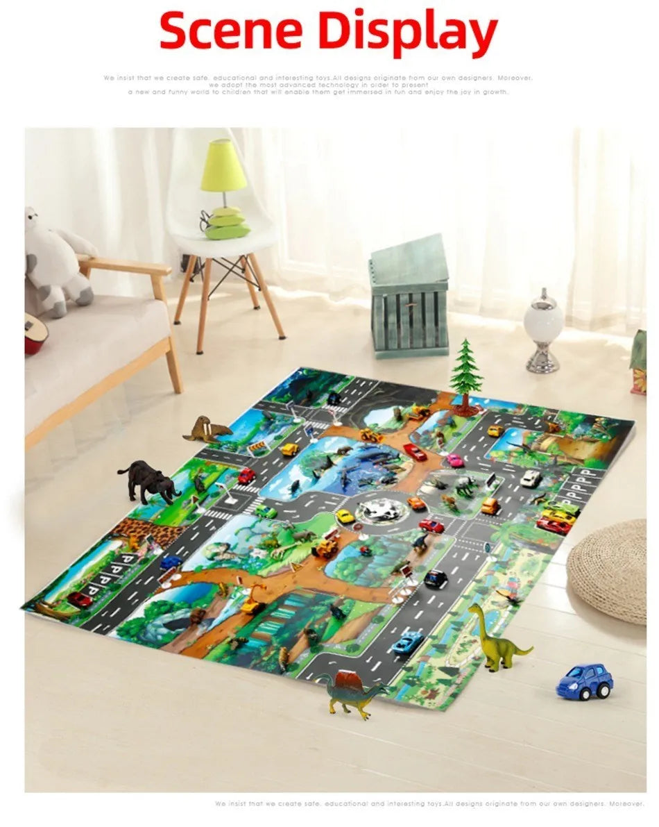 Children Playmat Activity Surface Waterproof Map Kids Animal Road Toy Baby Dinosaur Road Portable Carpet Farm Road Non-Toxic Mat