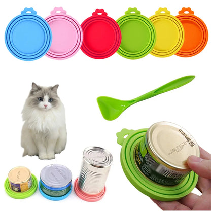 Reusable Pet Food Can Cover and Spoon Portable Dogs Cat Storage Tin Cap Lid Seal Cover Health Pet Supplies Pet Silicone Lids Can