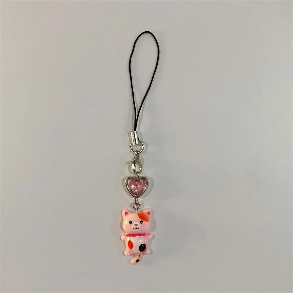 Cat Pendant Phone Strap Anti Lost Keychain Y2K Phone Charm Heart Cute Phone Lanyard Women Girls Phone Accessories