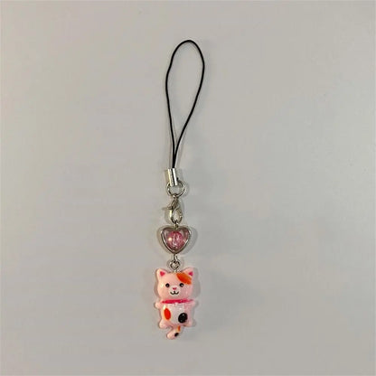 Cat Pendant Phone Strap Anti Lost Keychain Y2K Phone Charm Heart Cute Phone Lanyard Women Girls Phone Accessories