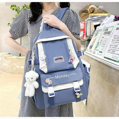 4 Set Korean High School Junior High School Elementary School Student Forest Style Versatile Backpack with Large Capacity Colors