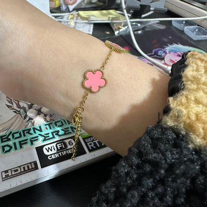 Silver Color New Design Plant Five Leaf Flower Bracelet Single sided Plum Blossom Stainless Steel Jewelry Women's Clover