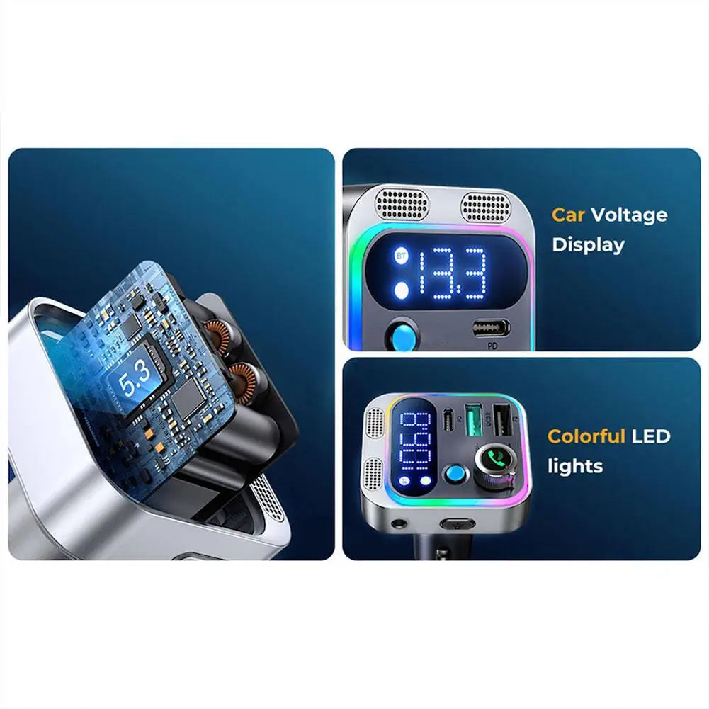 2023 Bluetooth 5.0 FM Transmitter For Car FM/AUX Bluetooth Car Adapter Car Charger Bass Boost 3 Ports Charger Bluetooth Adapter