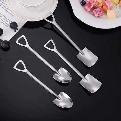 4pcs/Set Shovel Spoon Shovel Spoon Stainless Steel Tea Spoon Creative Coffee Spoon Household Eating Watermelon Shovel Spoon Ice