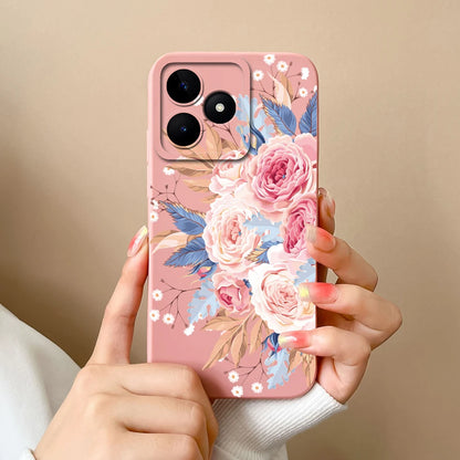 Case For Realme Note 50 Flower Painted Upgrade Lens Protection Soft Back Cover Model RMX3834 Liquid Silicone Phone Protectors