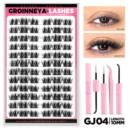 GROINNEYA Lash Clusters Kit DIY Lash Extension Volume Waterproof Individual Lashes Clusters Kit Lash Bond & Seal & Lash Tweezers