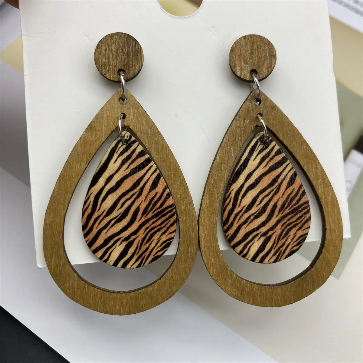Bohemian Ethnic Big Colorful Painted Wooden Earrings for Women Creative Design Geometric Statement Dangle Earring Female Jewelry