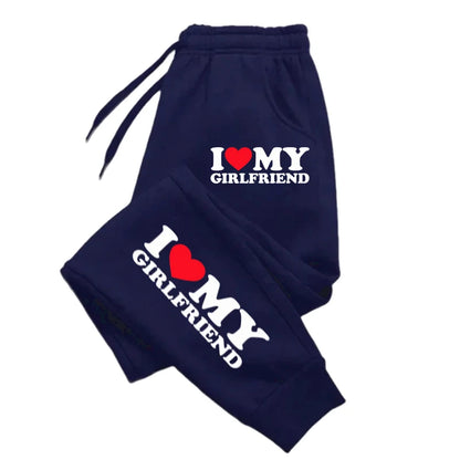 I Love My Girlfriend Patterns Joggers Drawstring Pocket Running Pants Sport Fashion Joggers Unisex Fashion Trousers
