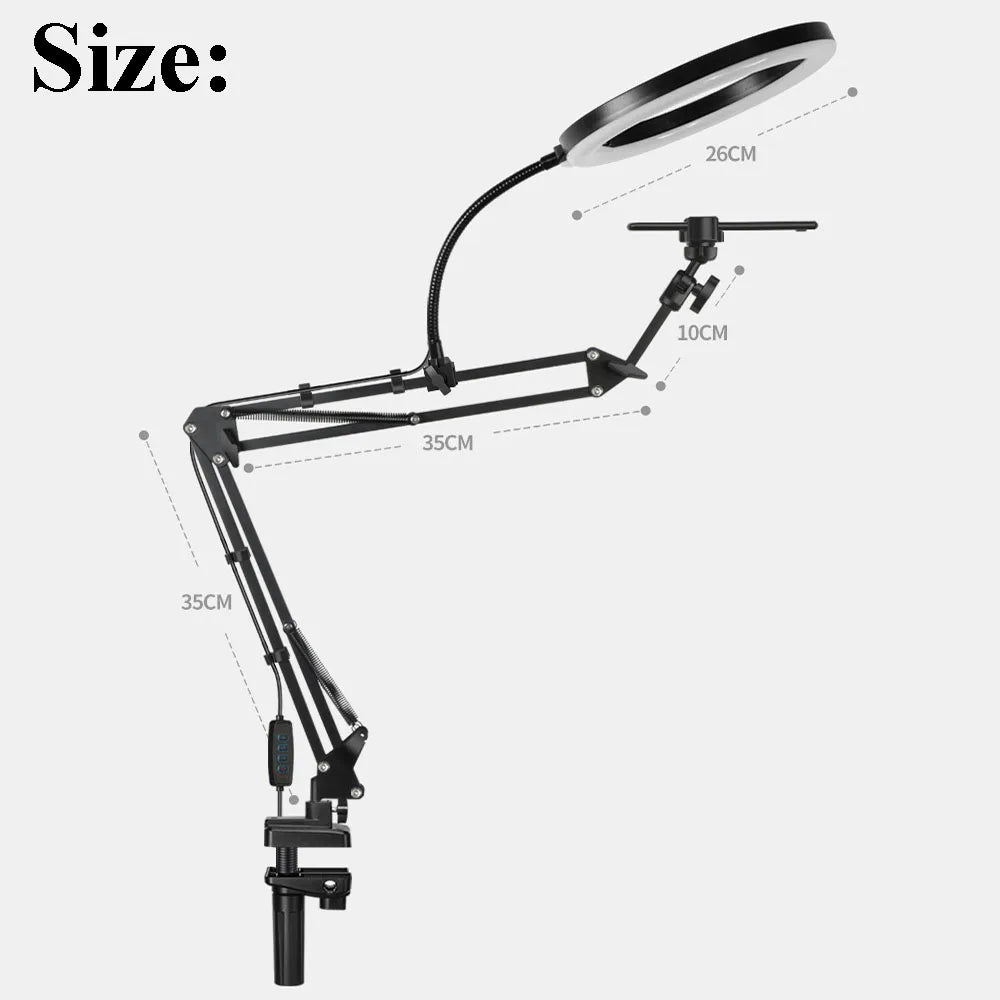 LED Fill Light with Flexible Arm Phone Holder Stand for Video Recording Live Streaming Cooking Adjustable Articulating Arm