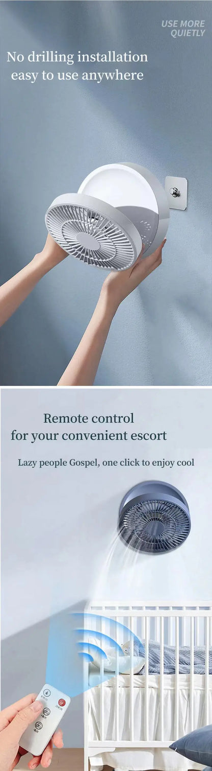 Fan With Remote Control Portable Wall-Hanging Rechargeable Usb Electric Folding Fan Nightlight Air Cooler Household