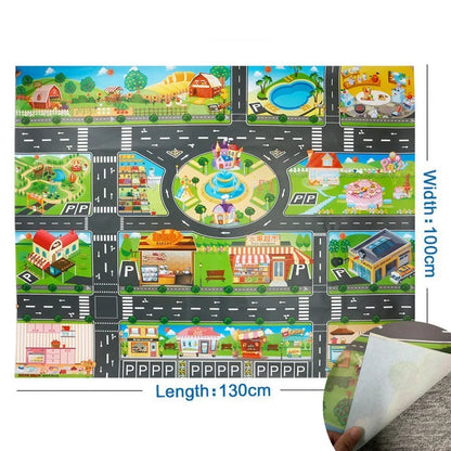 Children Playmat Activity Surface Waterproof Map Kids Animal Road Toy Baby Dinosaur Road Portable Carpet Farm Road Non-Toxic Mat