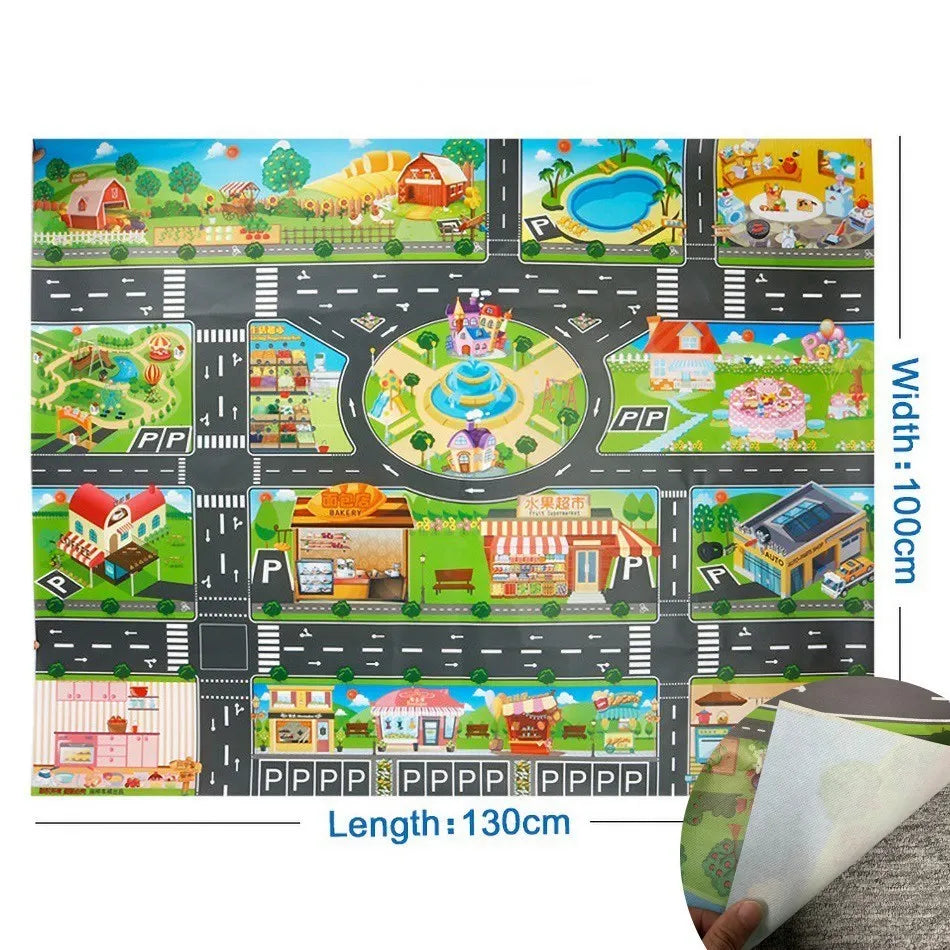 Children Playmat Activity Surface Waterproof Map Kids Animal Road Toy Baby Dinosaur Road Portable Carpet Farm Road Non-Toxic Mat