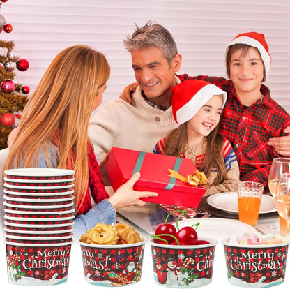 10/25pcs Christmas Snack Bowls Christmas Paper Ice Cream Cups, Santa Claus, Snowman Cake Paper Cups, 9oz Treat Dessert Bowls