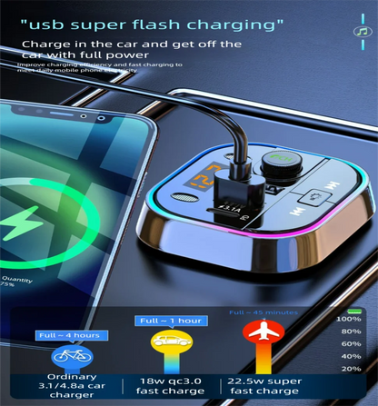 Bluetooth 5.0 Car FM Transmitter Car Bluetooth Receiver Ambient Hands-Free Mp3 Player Dual USB Fast Charger 5.0 Audio Adapter