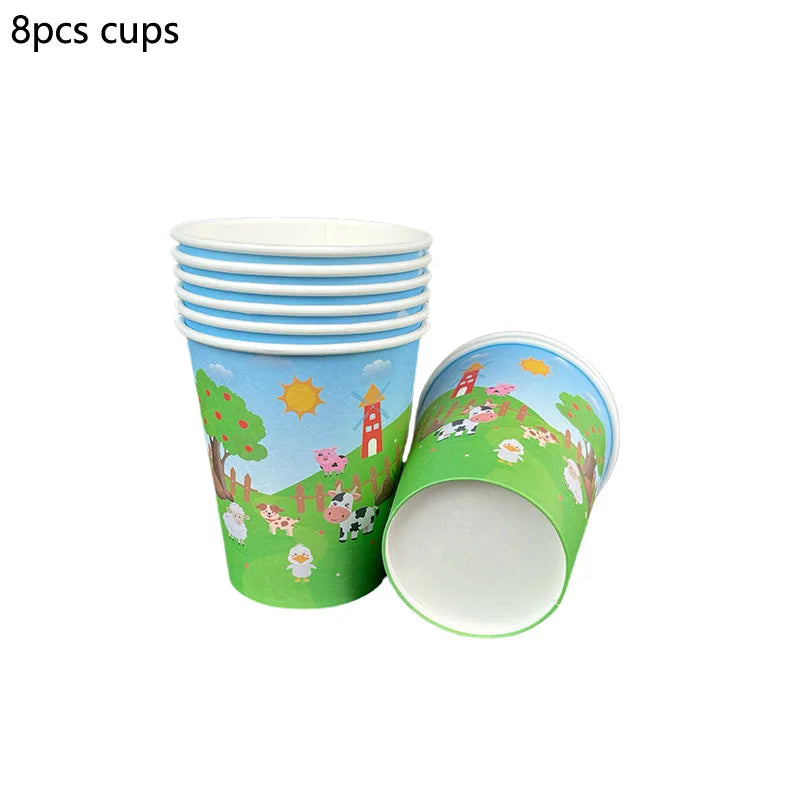 Farm Animals Disposable Tableware Paper Plates Cups Napkins Kids Farm Theme Birthday Party Decoration Supplies