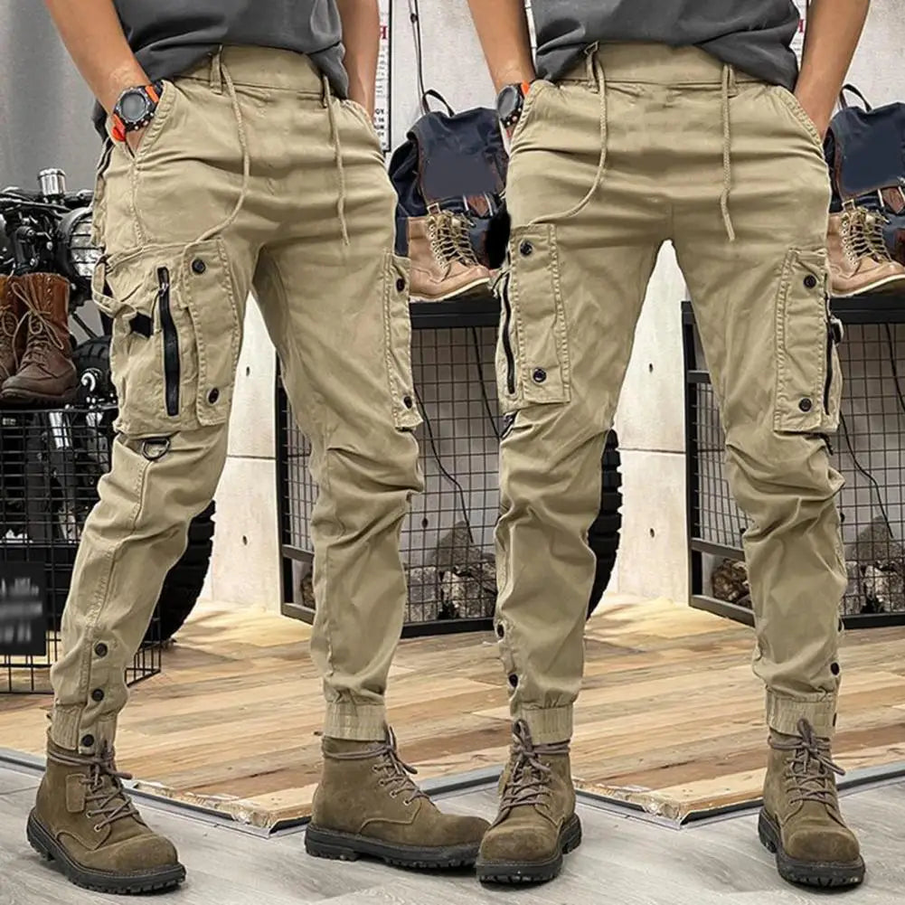 Cargo Pants for Mens Elastic Casual Trousers Zipper Multi-Pocket Joggers