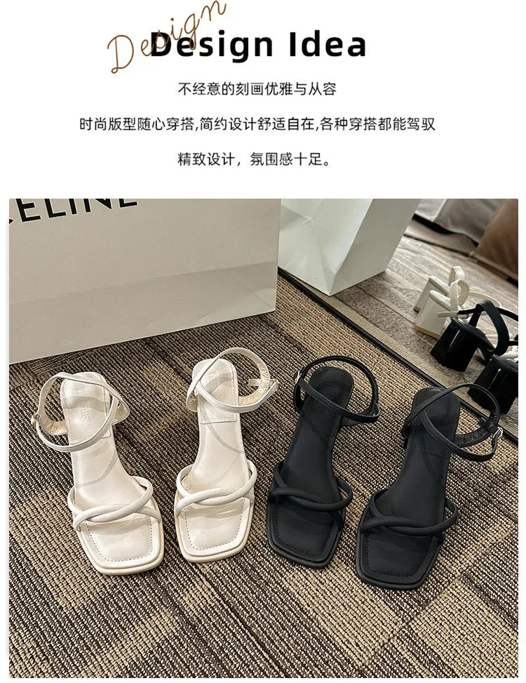 Sandals, 2025 Summer New Fashion Gentle Retro Chunky Non-slip Sandals, A Line with 5cm High Heels Summer Beach Sandals