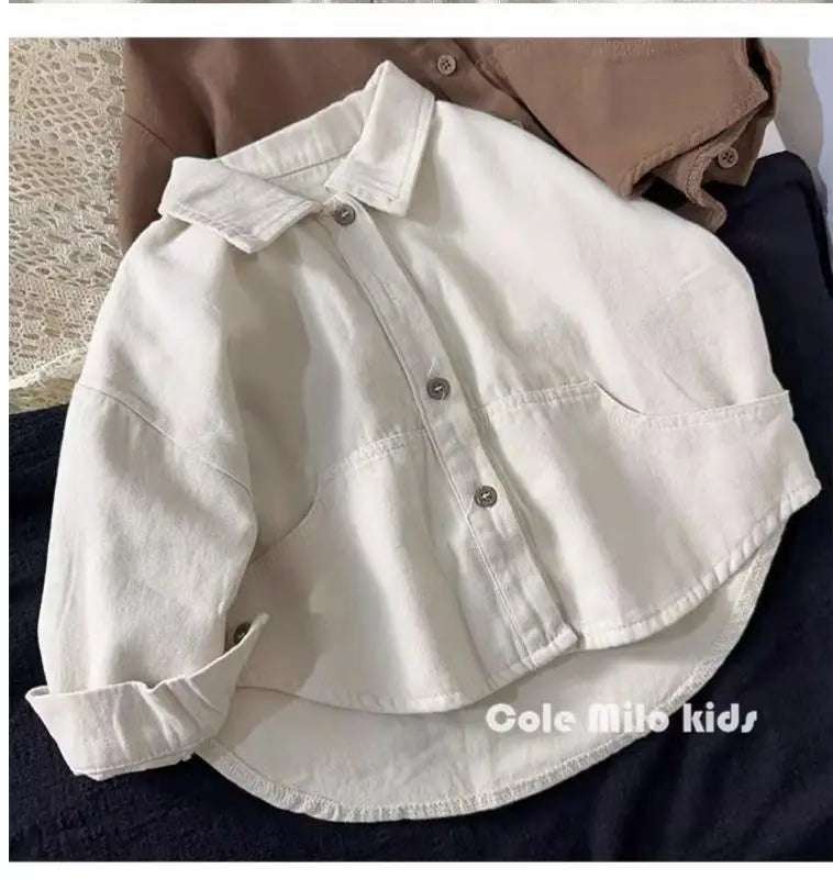 Boys' Shirt Spring and Autumn New Girls' Cotton Long sleeved Shirt Baby Solid Color Top Children's Cardigan