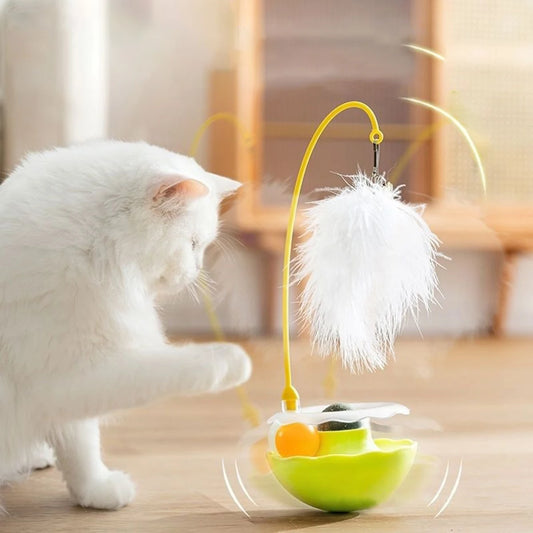 Interactive Cat Tumbler Toy, ABS Base with Feathers & Rolling Balls, Reduces Boredom & Destructive Behavior