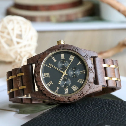 Men's Wooden Wrist Watches for Men Chronograph Fashion Wristwatches Business Blue Wood Mens Watches Clock reloj madera hombre