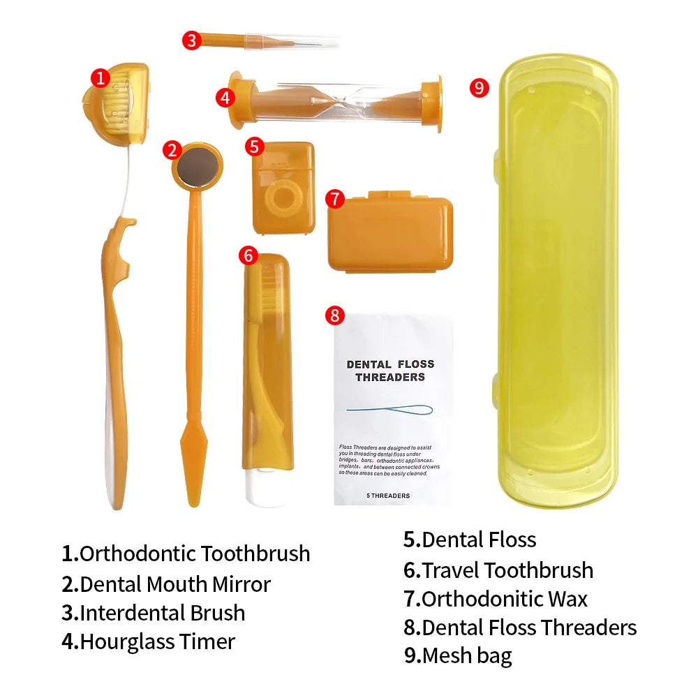 Dental Oral Care Tool Kit Orthodontic Teeth Cleaning Whitening Tool Portable Interdental Brush Foldable Dental Mirror Toothbrush
