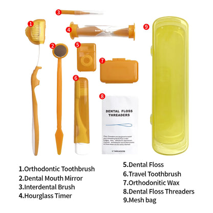 Dental Oral Care Tool Kit Orthodontic Teeth Cleaning Whitening Tool Portable Interdental Brush Foldable Dental Mirror Toothbrush
