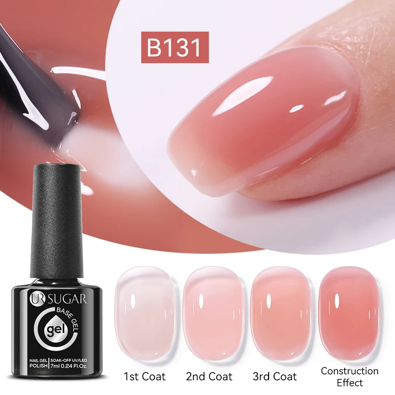 UR SUGAR 7ml Pale Pink Rubber Base Gel Nude Color Semi Permant Soak Off UV LED Self-leveling Gel Varnishes Great Coverage