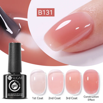 UR SUGAR 7ml Pale Pink Rubber Base Gel Nude Color Semi Permant Soak Off UV LED Self-leveling Gel Varnishes Great Coverage