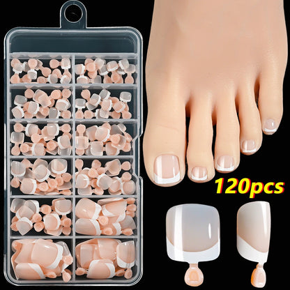 120Pcs French Short Square Artificial Press On Toenails Nude Pink Full Cover False Toe Nails Fake Toe Nail Extension For Women