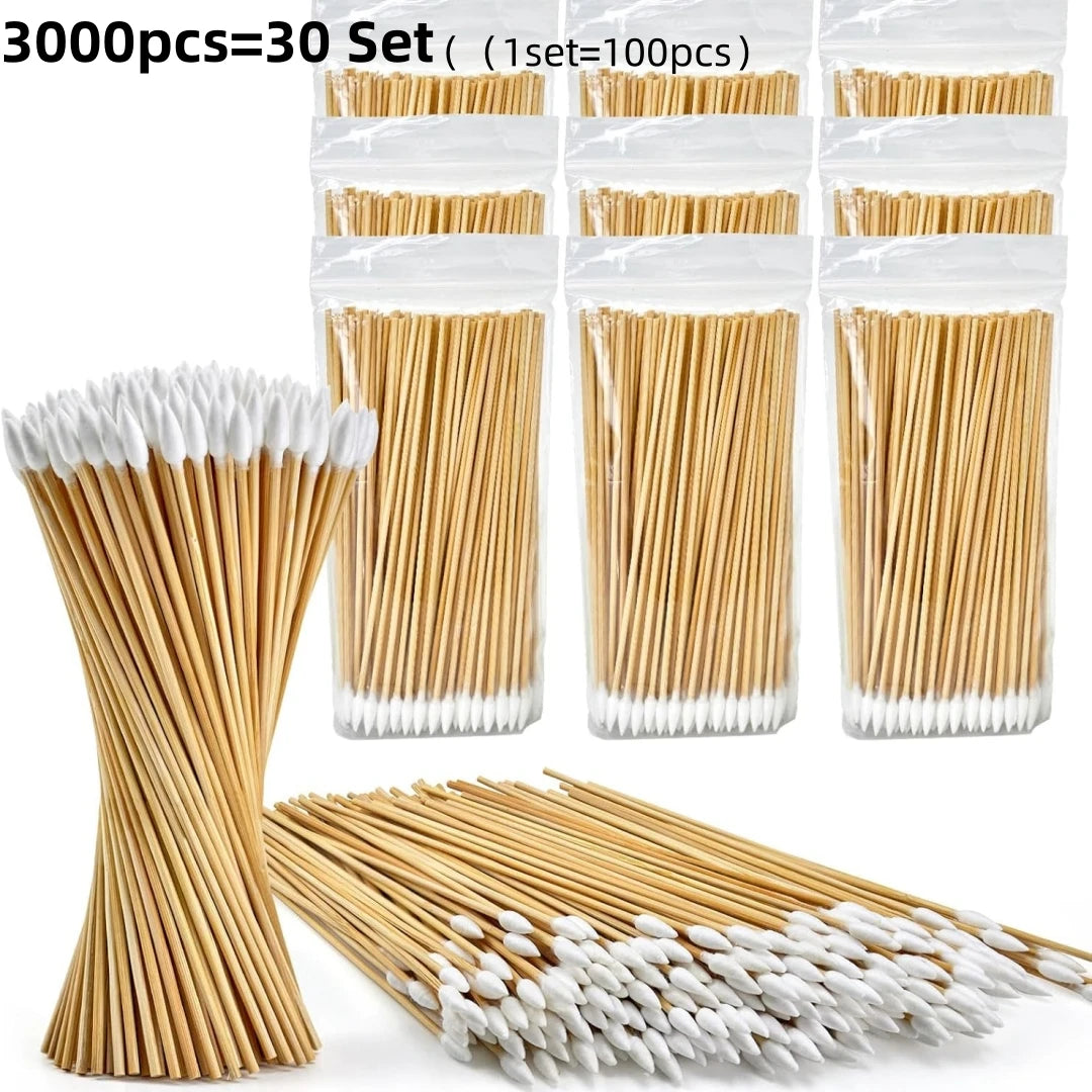 100/300PCS 6 Inch Precision Tips Cotton Swabs - Long Wooden Stick Cotton Buds Pointed Cotton Swabs With Case - Cotton