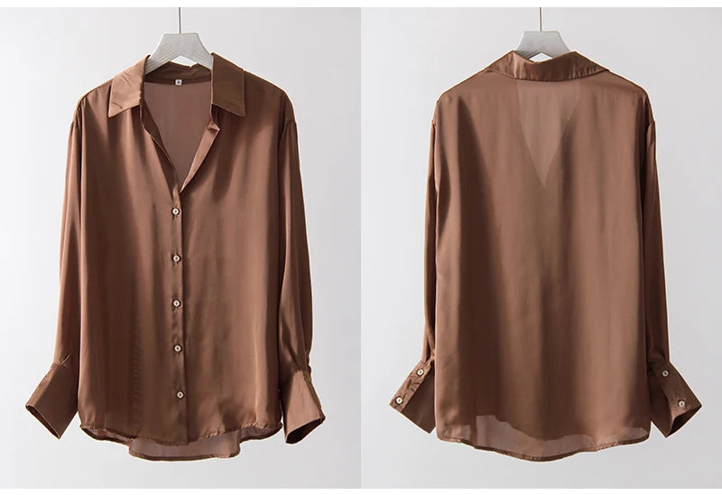 Office Wear Women Shirts Satin Blouse Luxury Pink Long Sleeve Formal Shirts Female Button Silk Tops For Women Elegant All-Match