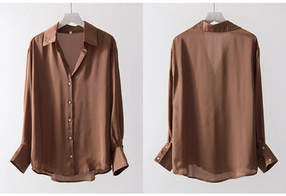 Office Wear Women Shirts Satin Blouse Luxury Pink Long Sleeve Formal Shirts Female Button Silk Tops For Women Elegant All-Match