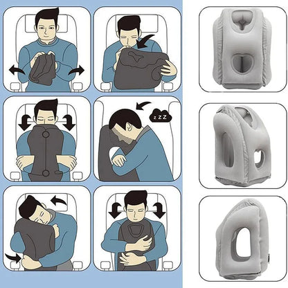 New Pattern Inflatable Travel Pillow Portable Chin Support Neck Pillow for Airplane Car Bus Train Office Nap Rest Support Pillow