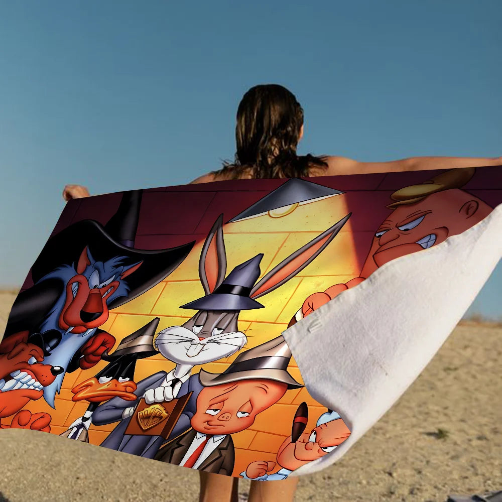 L-Looney-Tunes Beach Towel Cartoon Cute Summer Kids Large Bath Pool Beach Towel Microfiber Absorbent For Swimming Travel