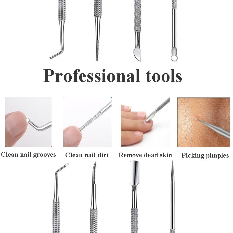 3-7pcs Stainless Steel Manicure Pedicure Knife Nail Clippers To Remove Dead Skin Calluses Thick Hard Acne Needle Pick Tool Set
