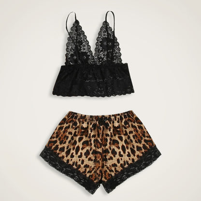 Free Shiping Satin Silk Pajamas Sexy Lingerie For Women Plus Size Lingerie Lace Underwear Sleepwear Leopard Women's lingerie