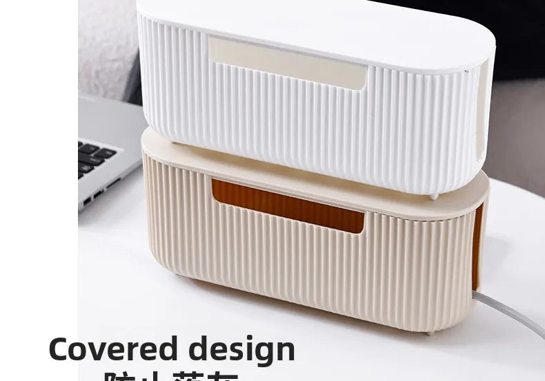 Creative Simple Wire Box Bamboo Wood Cover Cable Management Box Plug Board Storage Box Power Cord Charger Storage