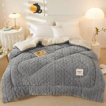 Super Thick Weighted Winter Blanket for Bed Faux Lamb Cashmere Plush Fleece Throw Queen King Size Cozy Warm Quilt Comforter